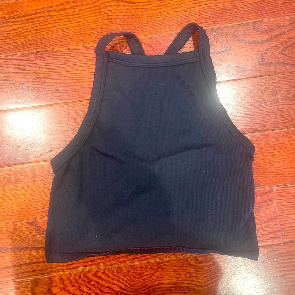 High neck, open back cropped top